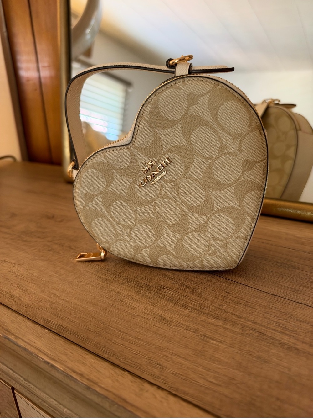 Coach Heart-Shaped Mini Crossbody in Khaki/Tan